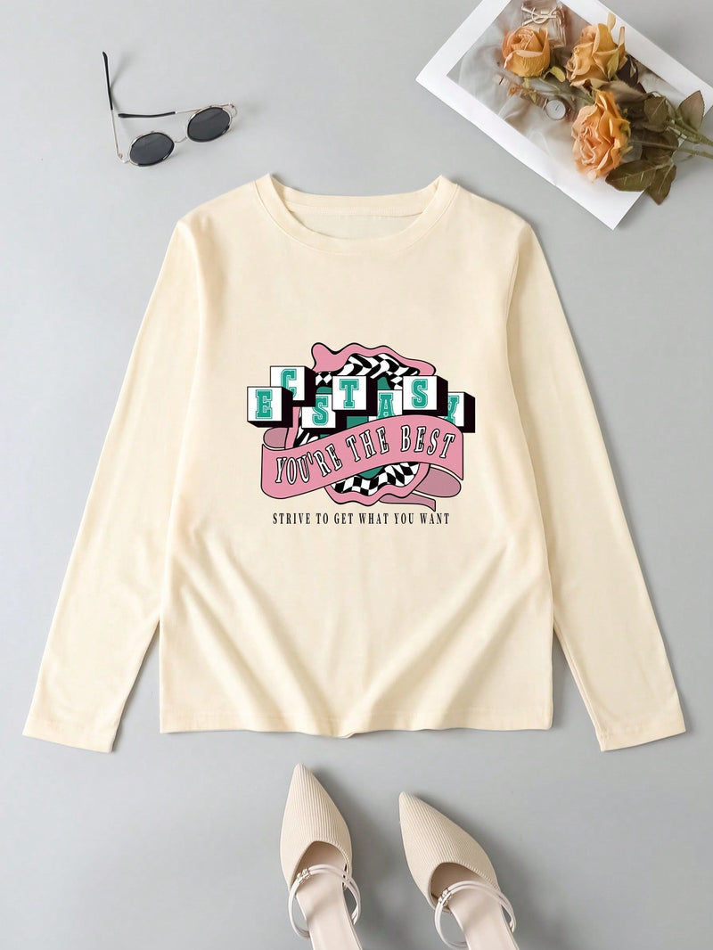 Camiseta De Manga Larga Con Eslogan Impreso