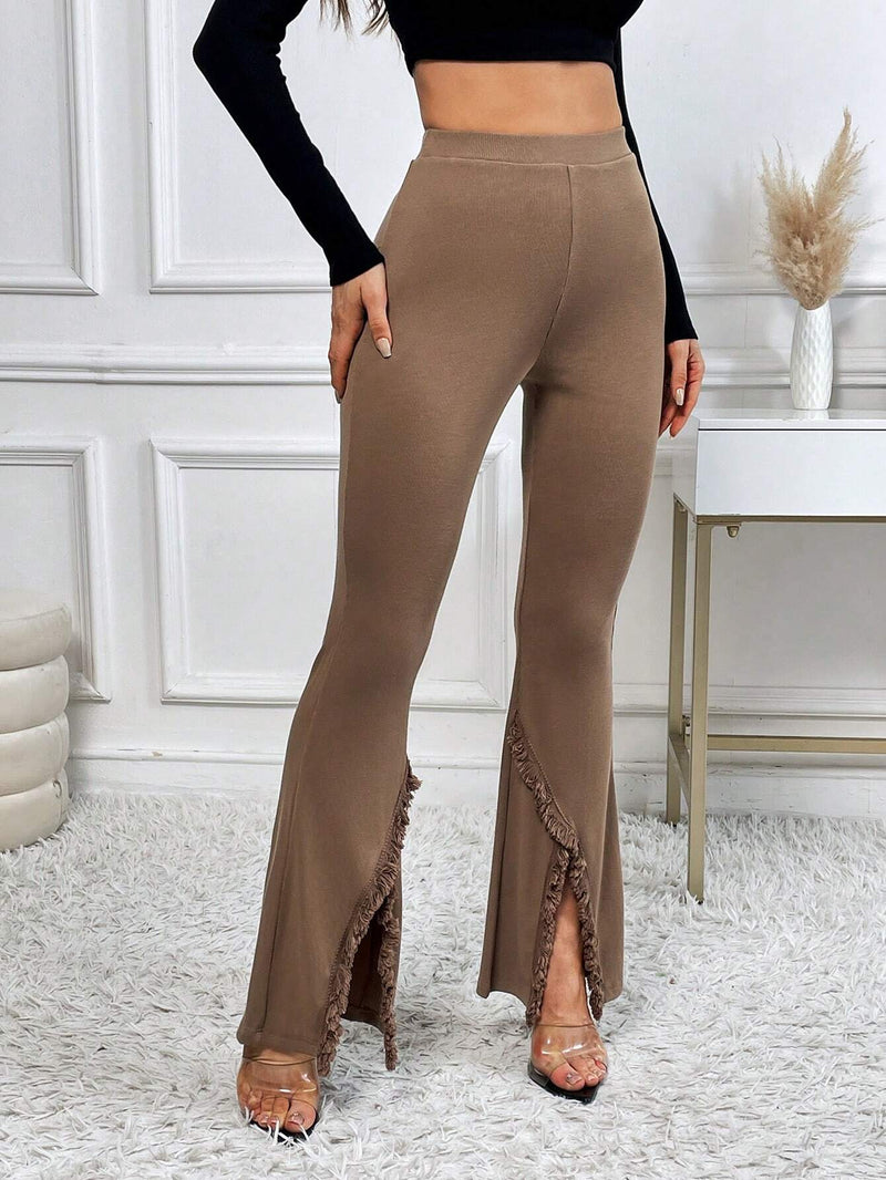 Prive Pantalones Acampanados Con Pierna Abierta Y Borlas Para Mujer