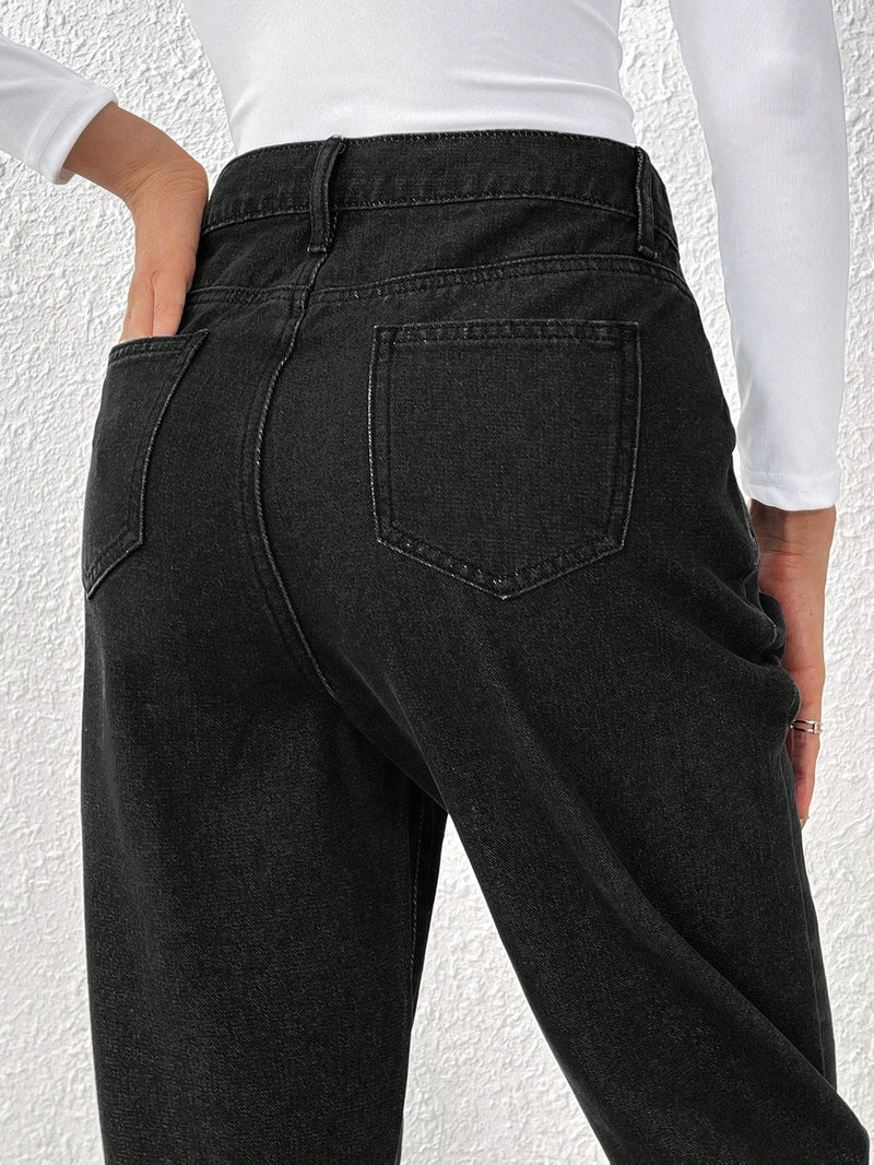 Frenchy Jeans Mom Informales, No Elasticos, Con Un Solo Pecho Y Parte Delantera Para Mujer