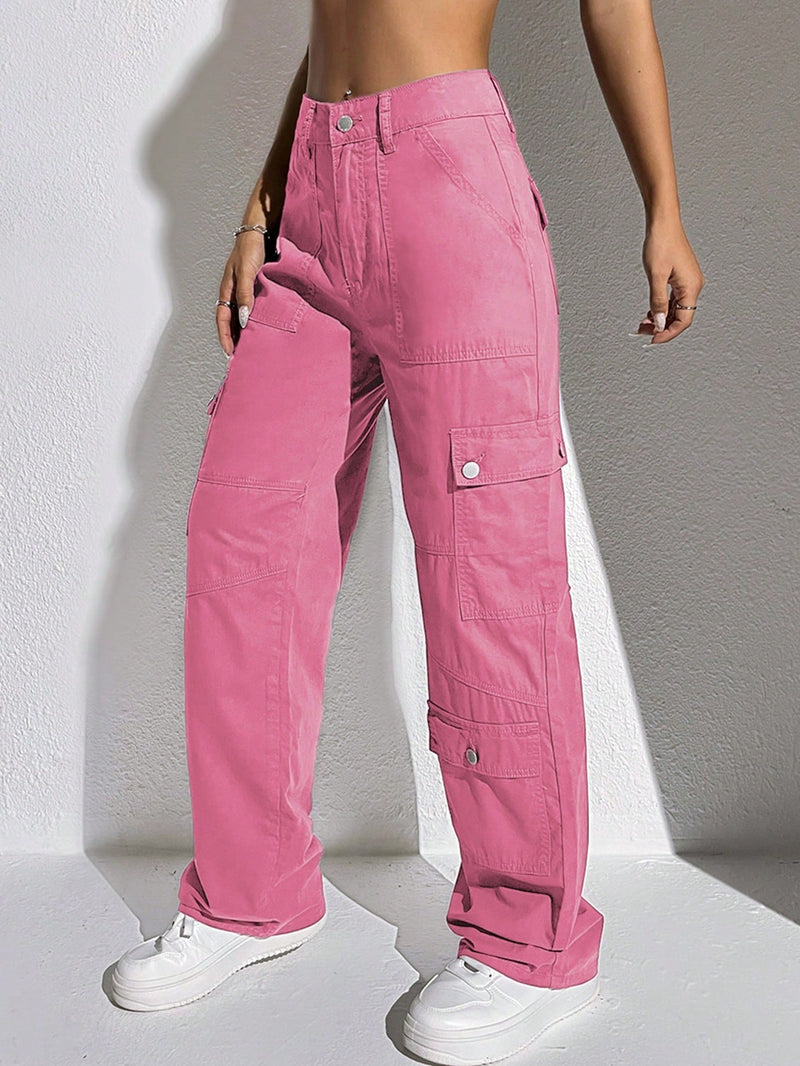 EZwear Pantalones Rectos De Mezclilla Rosa