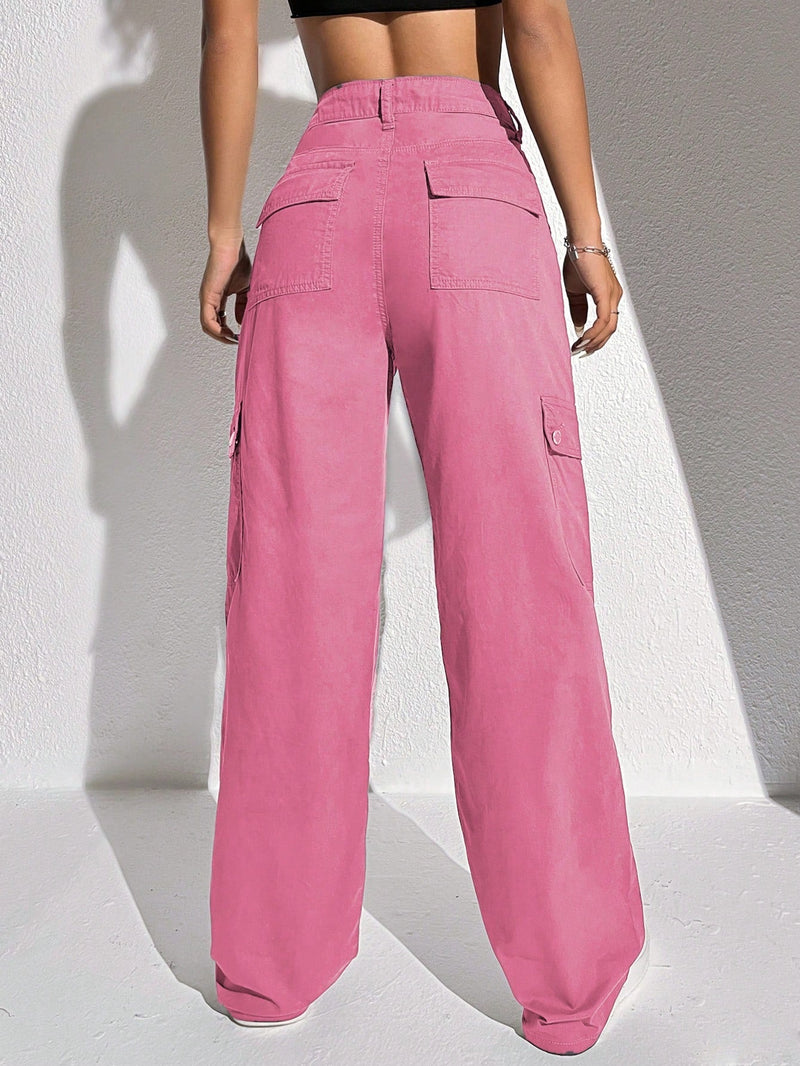 EZwear Pantalones Rectos De Mezclilla Rosa