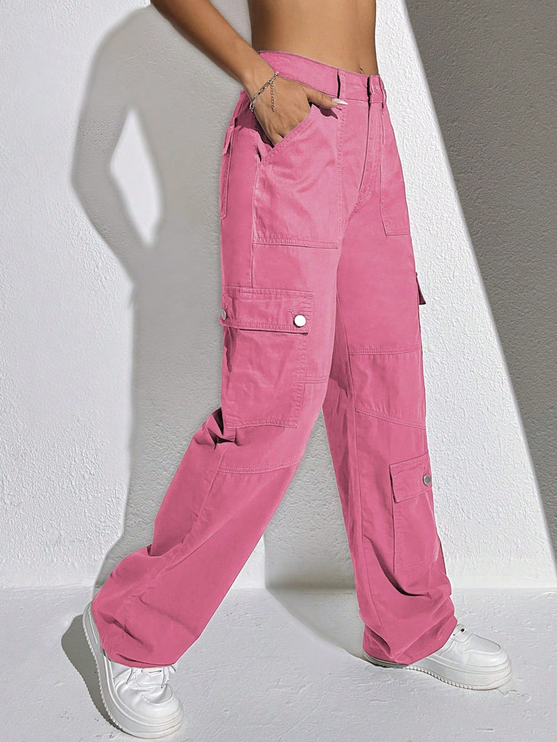 EZwear Pantalones Rectos De Mezclilla Rosa