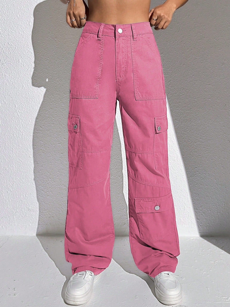 EZwear Pantalones Rectos De Mezclilla Rosa