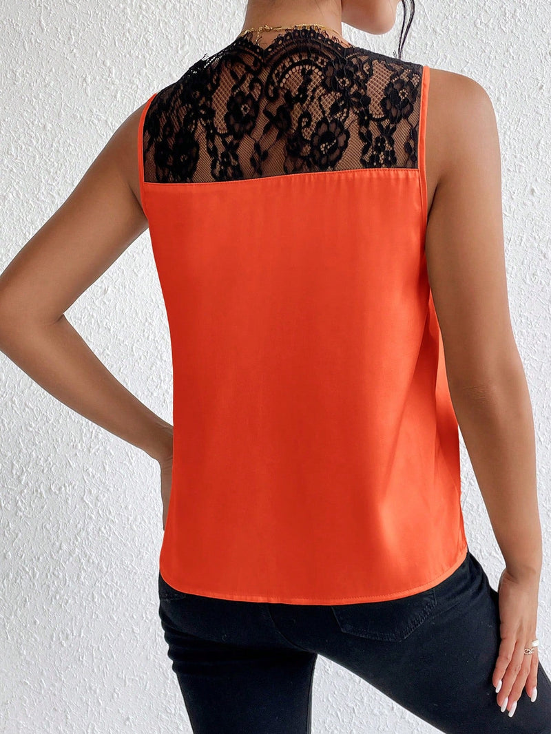 Prive Blusa De Saten Sin Mangas Con Encaje En El Borde