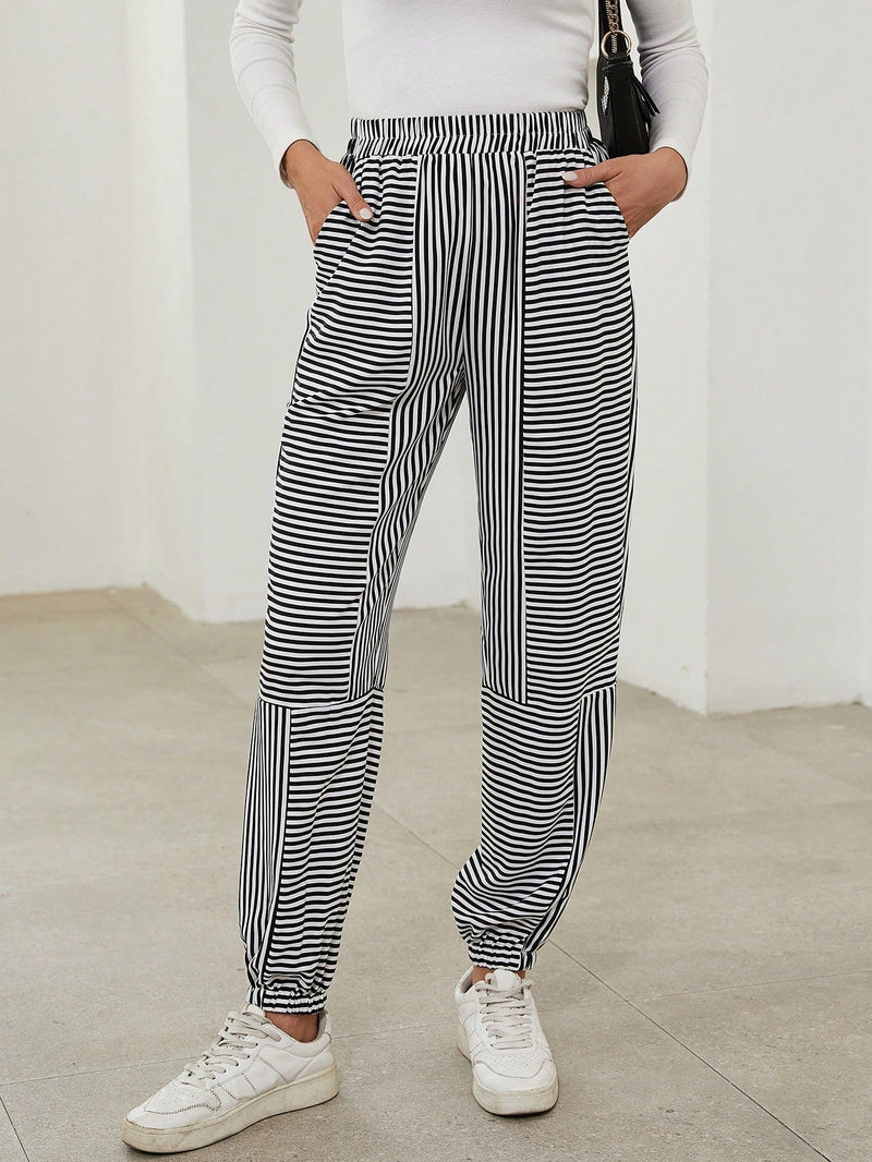 Pantalones A Rayas Con Bolsillos Diagonales