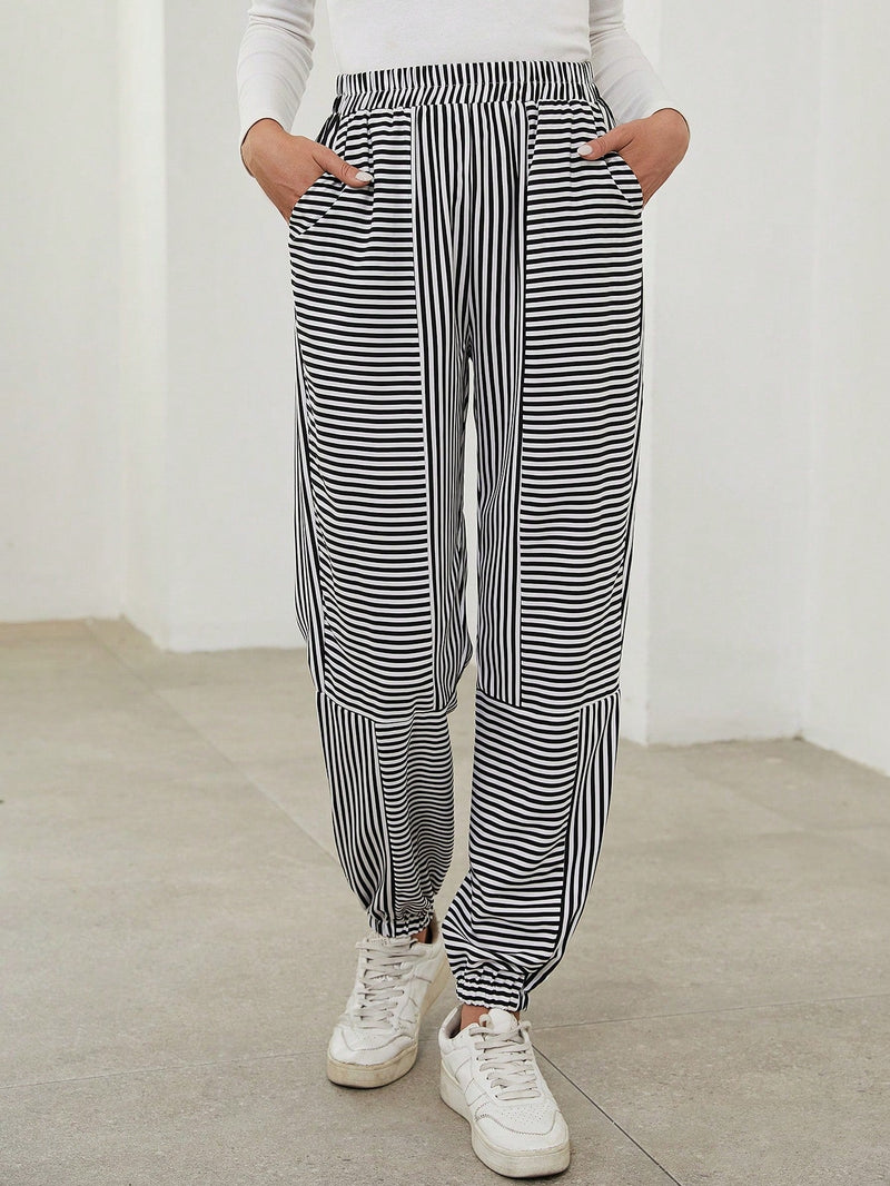 Pantalones A Rayas Con Bolsillos Diagonales