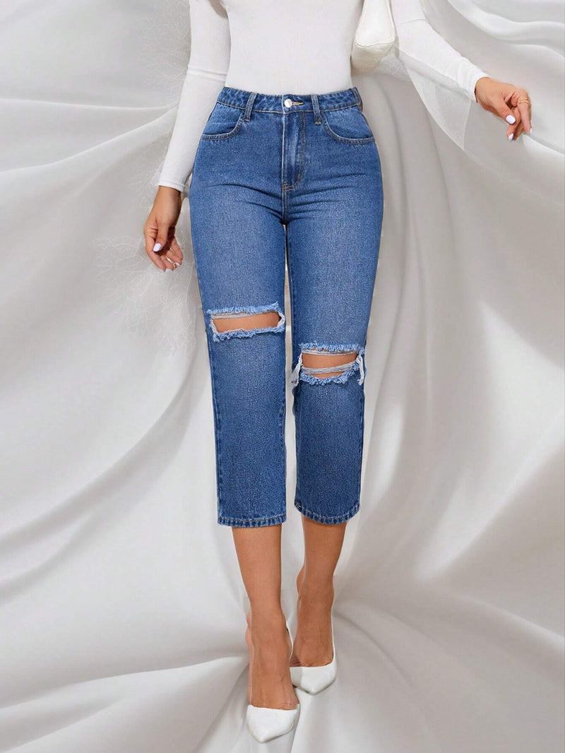 Prive Jeans De Cintura Alta Con Desgastes