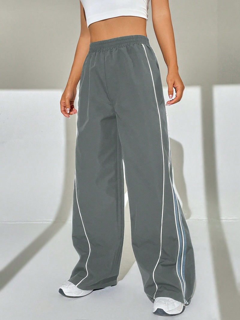 EZwear Pantalones Largos Con Dobladillo Enrollado De Rayas Contrastadas