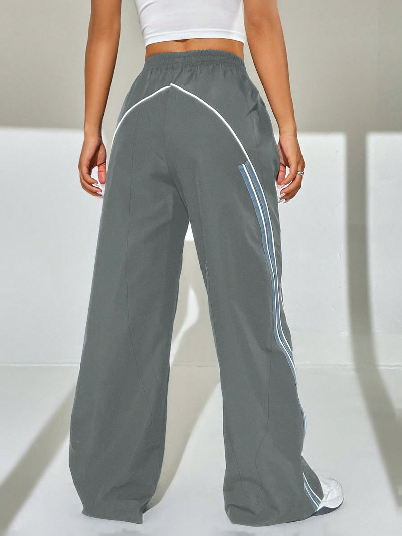 EZwear Pantalones Largos Con Dobladillo Enrollado De Rayas Contrastadas