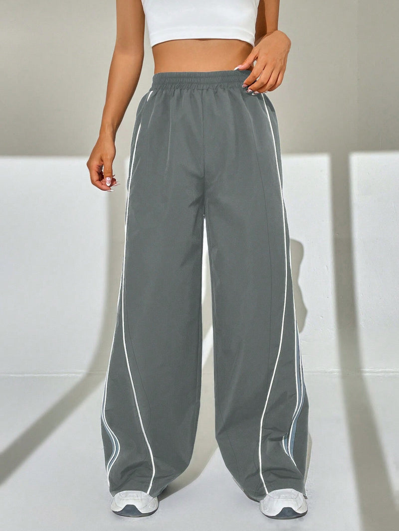 EZwear Pantalones Largos Con Dobladillo Enrollado De Rayas Contrastadas