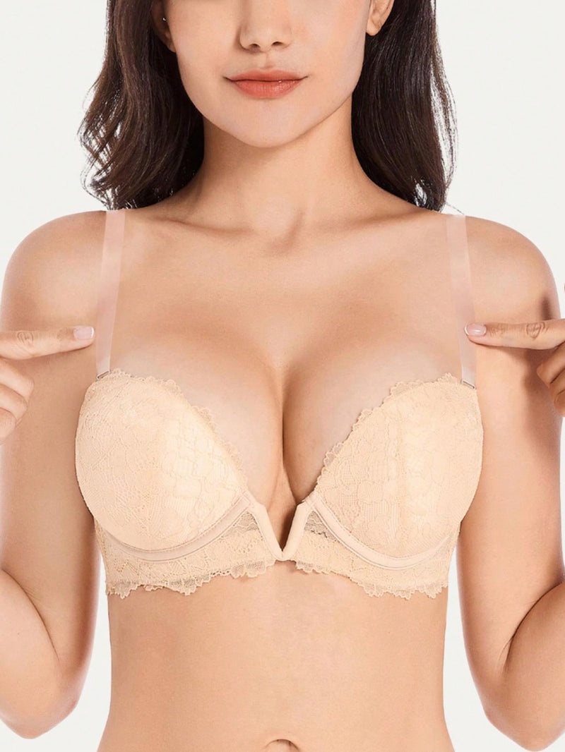 Sujetador convertible para mujer con cuello en V profundo con correas desmontables y copas acolchadas gruesas, lenceria comoda con varillas para bodas, banquetes y fiestas