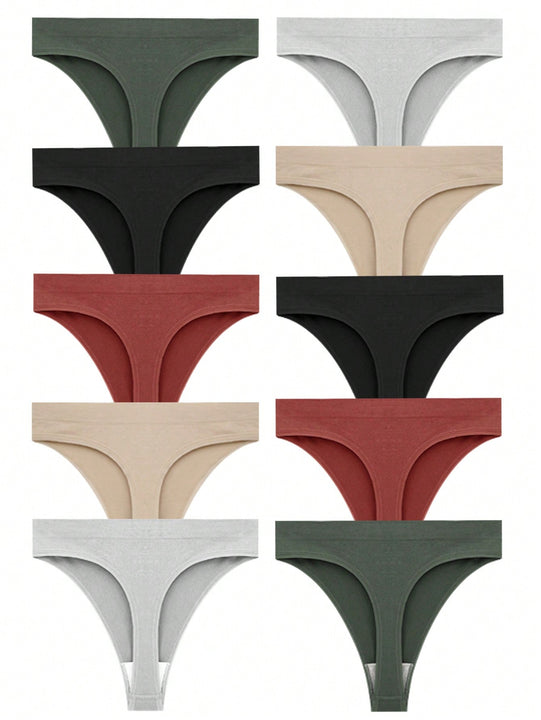 10 piezas de ropa interior de mujer sexy con 5 colores, ropa interior comoda de cintura baja de color solido con tanga en forma de g suave y transpirable para mujer, lenceria femenina de tentacion intima