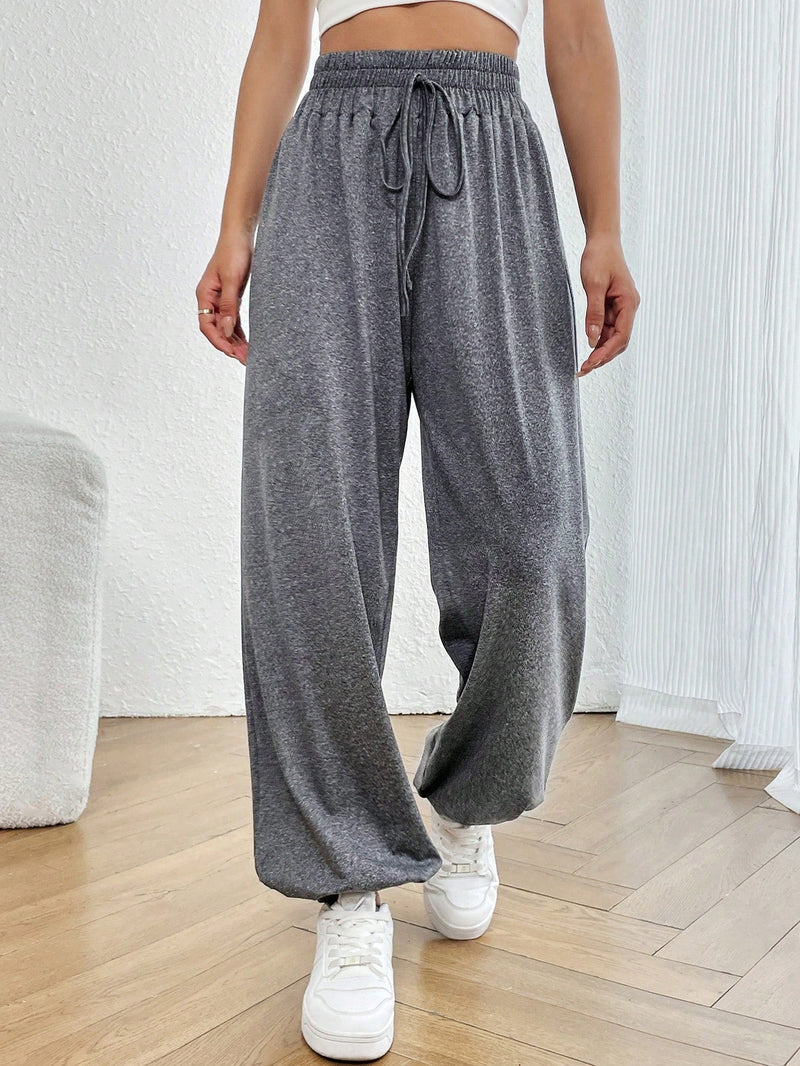 Pantalones Con Cordon En La Cintura Y Punos Elasticos Para Mujer