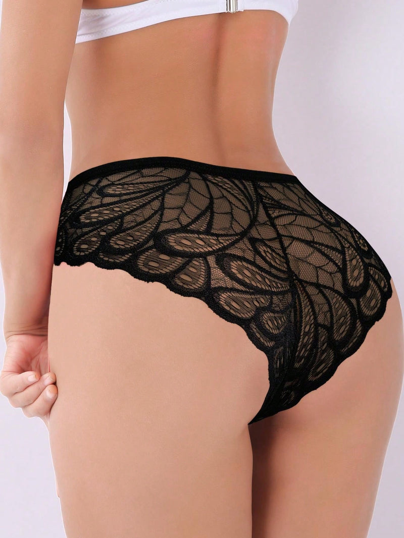 3 piezas Ropa interior comoda y transpirable para mujeres, tanga sexy con encaje y lazo