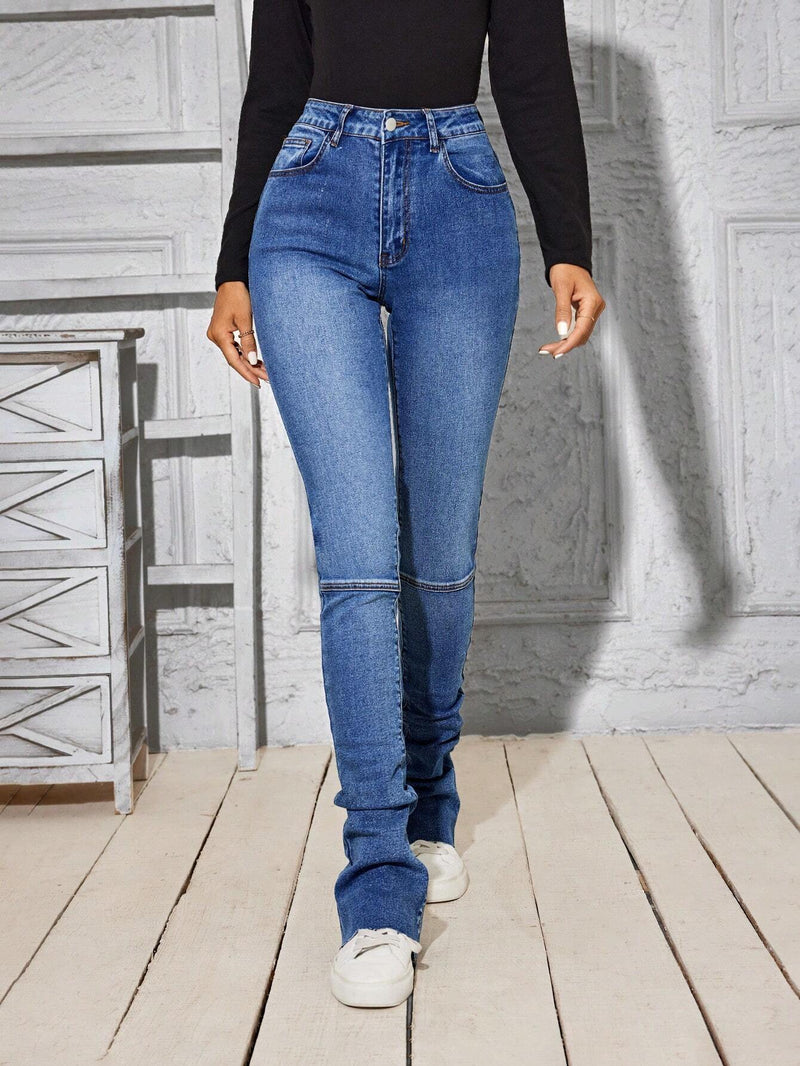 Jeans De Mezclilla Plisados Para Mujer