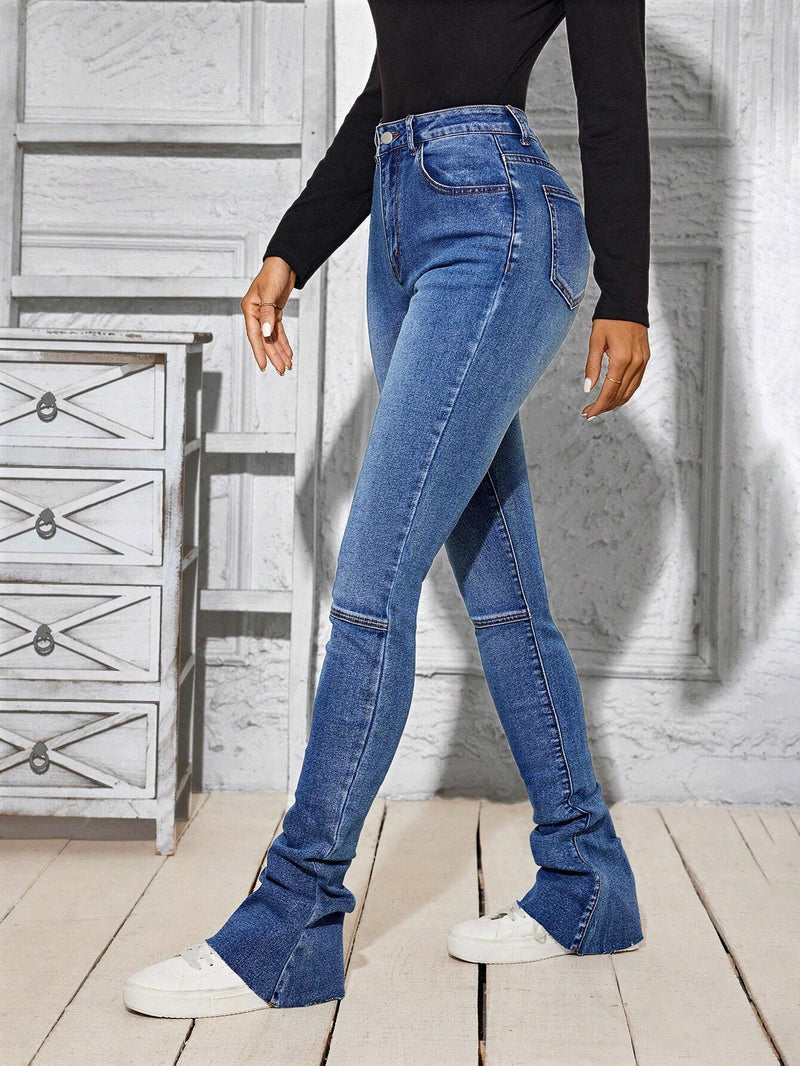 Jeans De Mezclilla Plisados Para Mujer