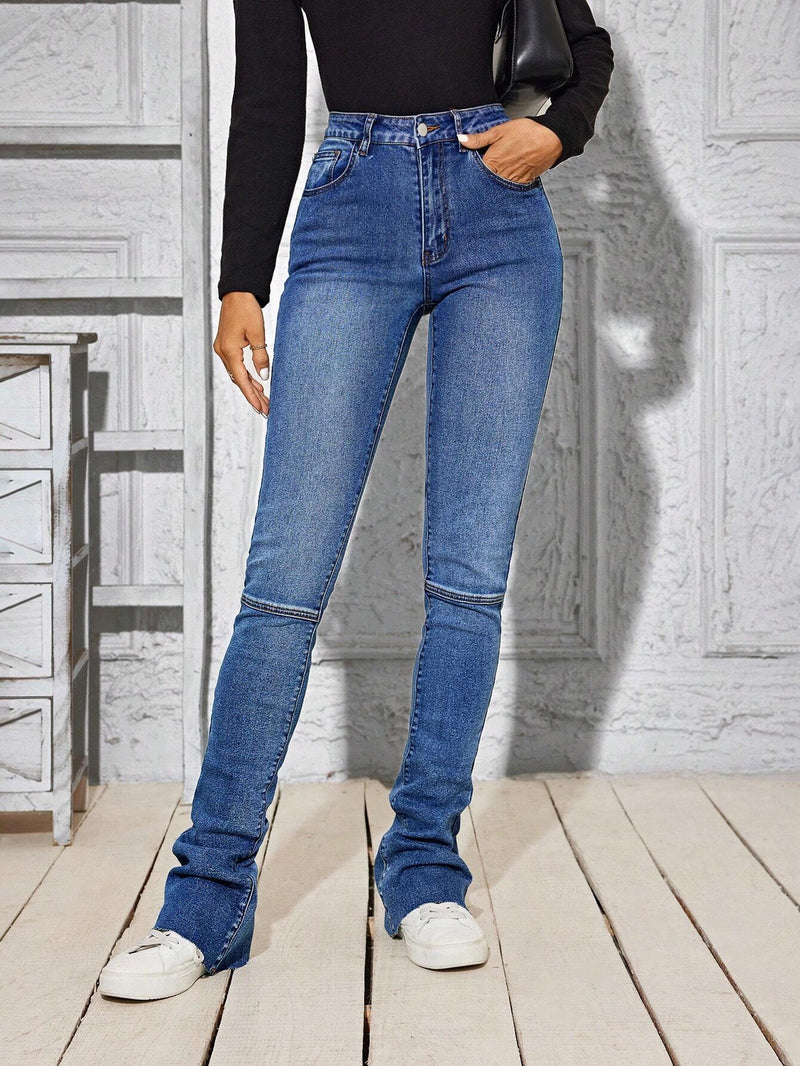 Jeans De Mezclilla Plisados Para Mujer