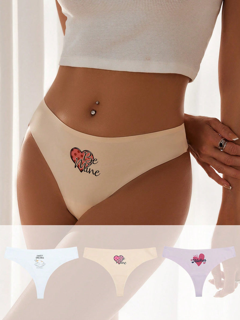 Tangas Femeninas Con Estampado De Letras Y Corazones