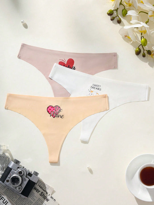 Tangas Femeninas Con Estampado De Letras Y Corazones