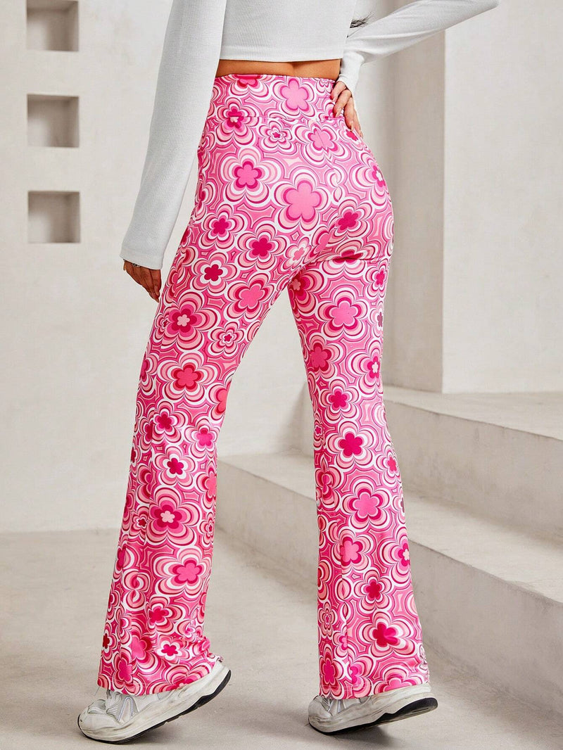 PETITE Pantalones Acampanados Florales Con Estampado Completo Para Mujer