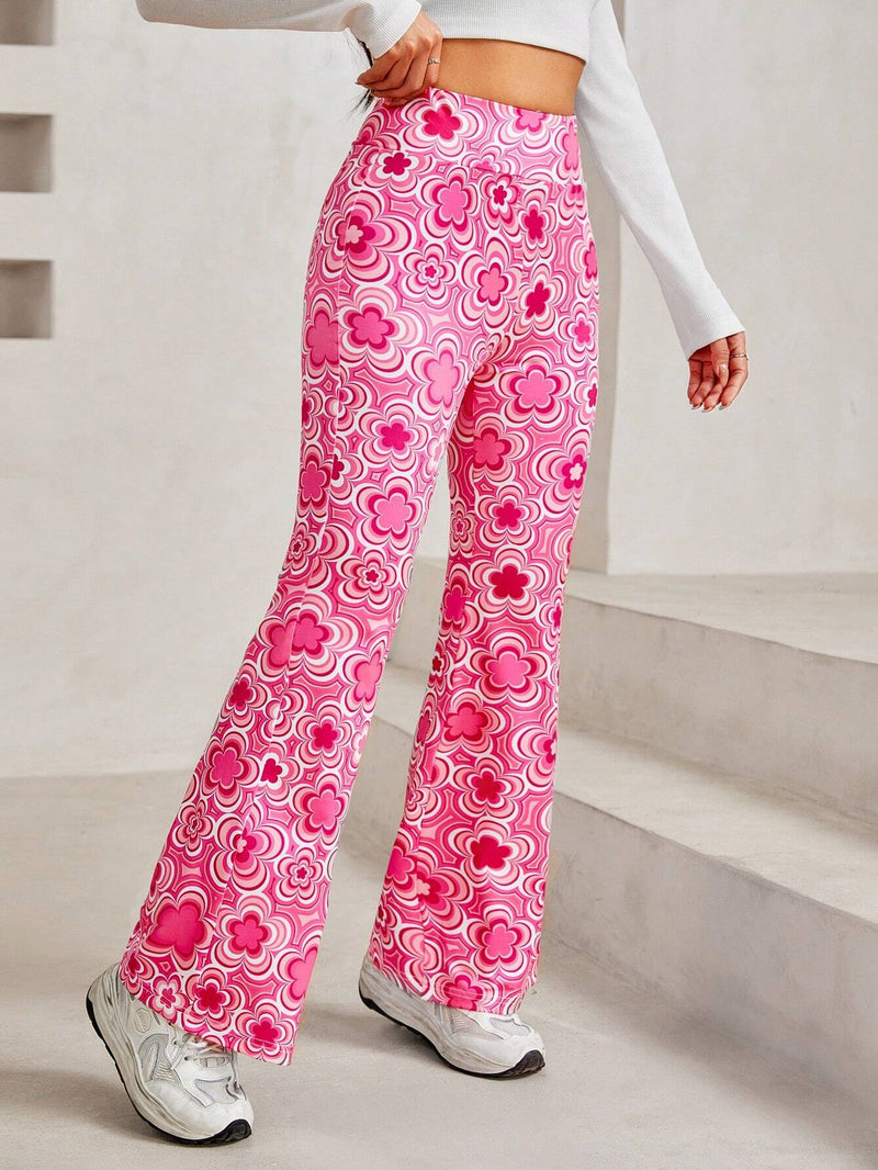 PETITE Pantalones Acampanados Florales Con Estampado Completo Para Mujer