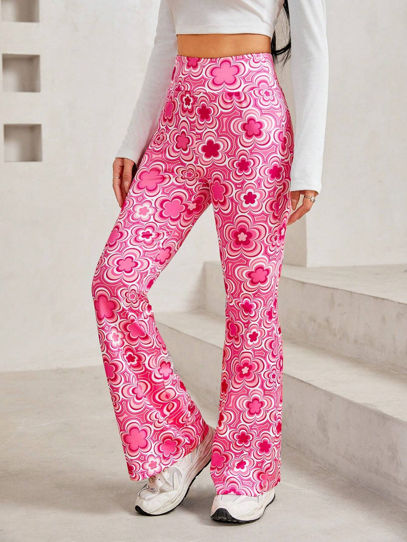 PETITE Pantalones Acampanados Florales Con Estampado Completo Para Mujer