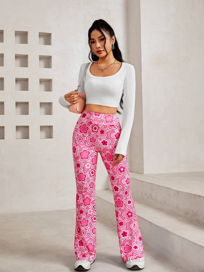 PETITE Pantalones Acampanados Florales Con Estampado Completo Para Mujer