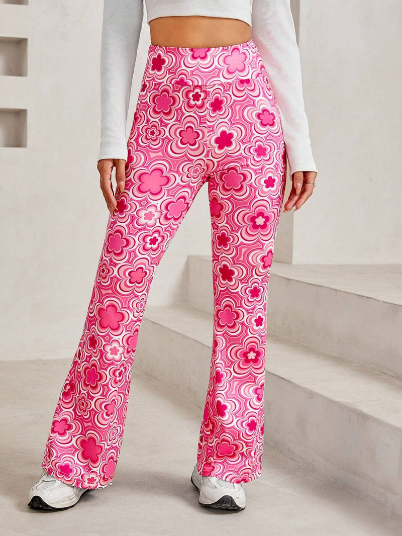 PETITE Pantalones Acampanados Florales Con Estampado Completo Para Mujer