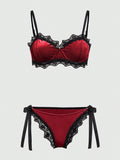 ROMWE Goth Conjunto De Sujetador Con Cable Y Bragas De Encaje Y Terciopelo