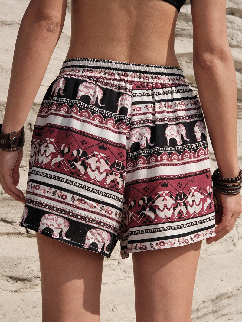 BohoFeels Shorts Estampados Estilo Vacacional Con Bolsillos Diagonales