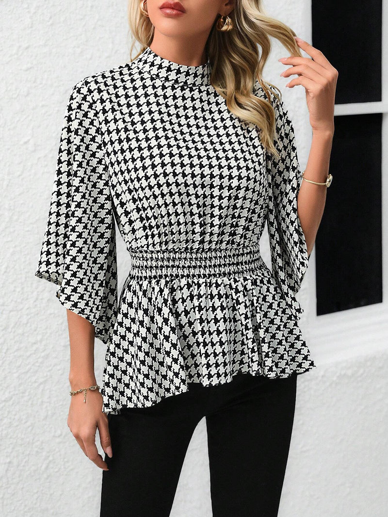 Camisa De Mujer Con Dobladillo De Volantes De Gingham