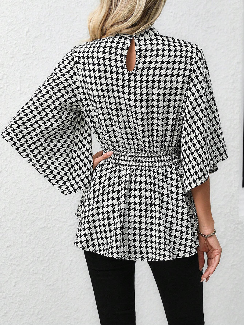 Camisa De Mujer Con Dobladillo De Volantes De Gingham