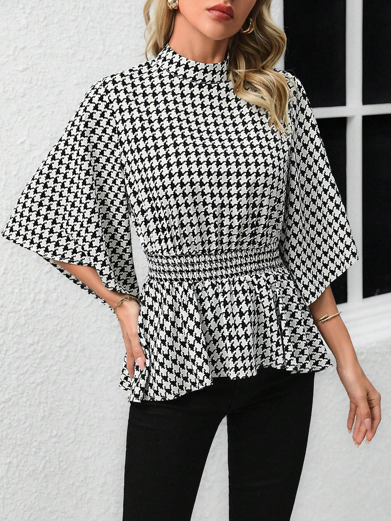 Camisa De Mujer Con Dobladillo De Volantes De Gingham