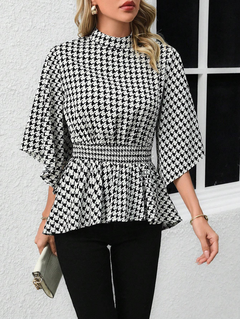 Camisa De Mujer Con Dobladillo De Volantes De Gingham