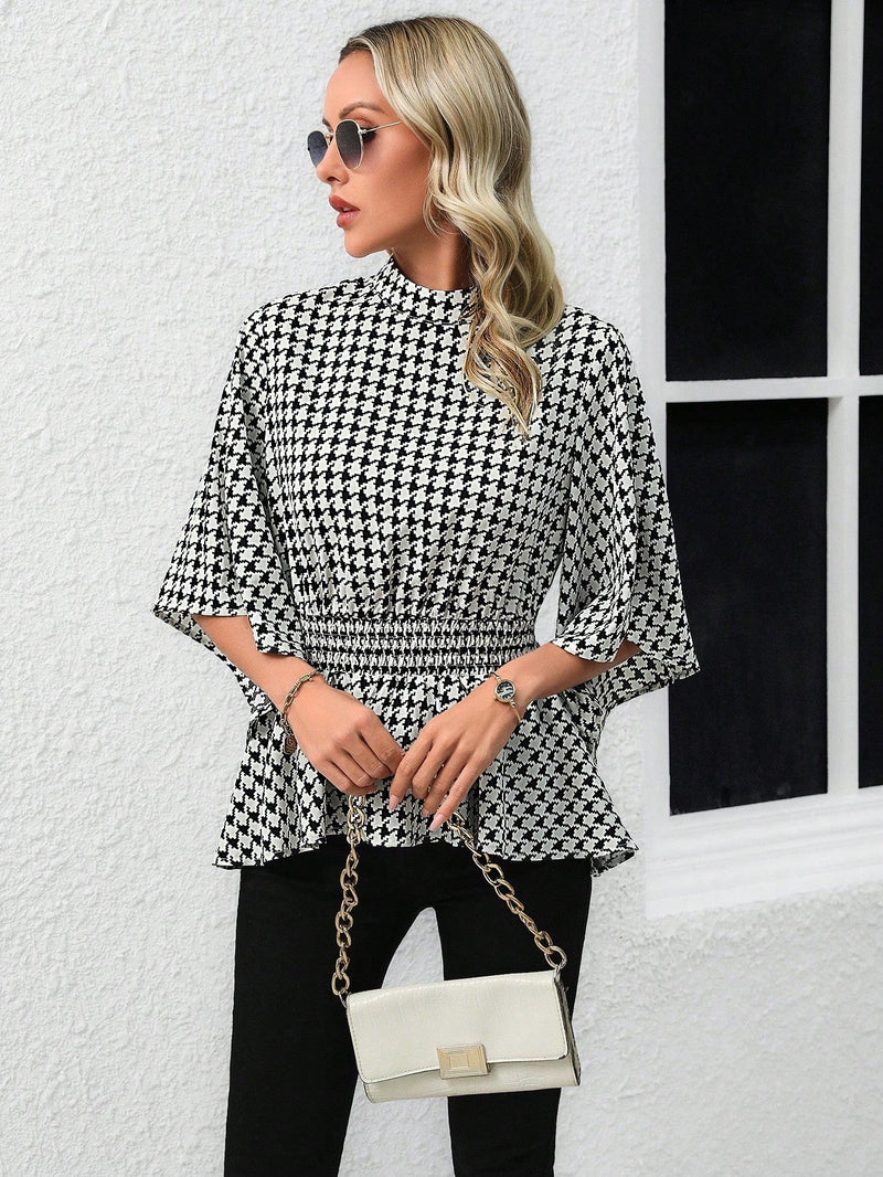 Camisa De Mujer Con Dobladillo De Volantes De Gingham