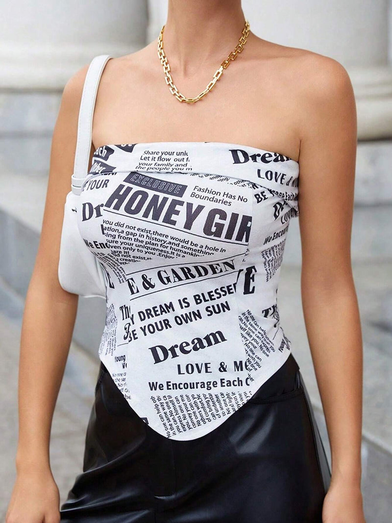 Essnce Top Sin Tirantes Para Damas Con Estampado De Letras