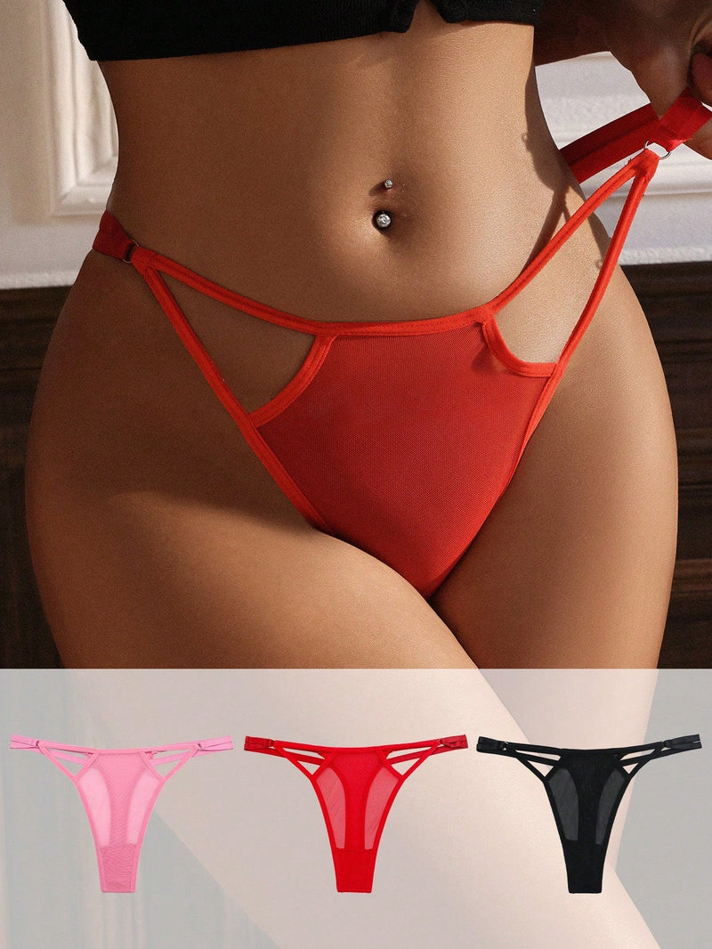 Panties De Tanga Sexy Para Mujeres, De Color Solido Y Con Cadena Delgada