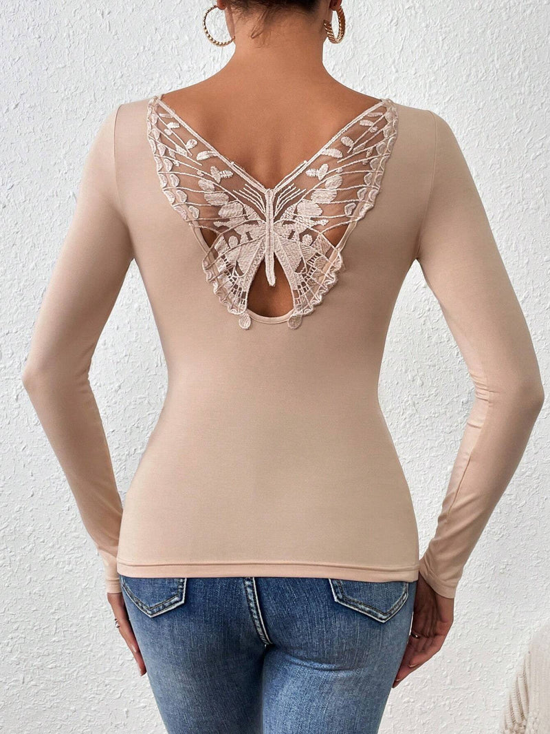 Prive Camiseta De Manga Larga Con Decoracion De Mariposas Bordadas