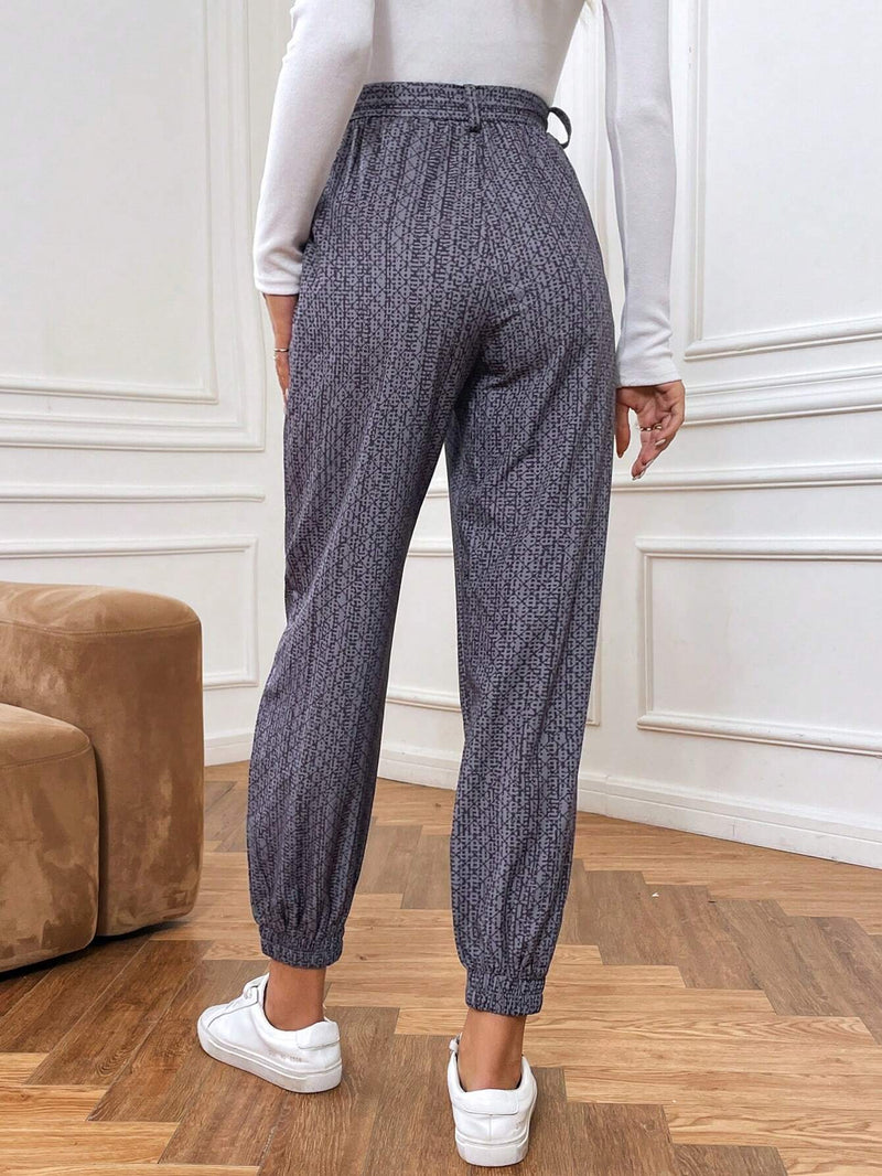 Pantalones De Chandal Para Mujer Con Bolsillos Inclinados Y Estampado Completo