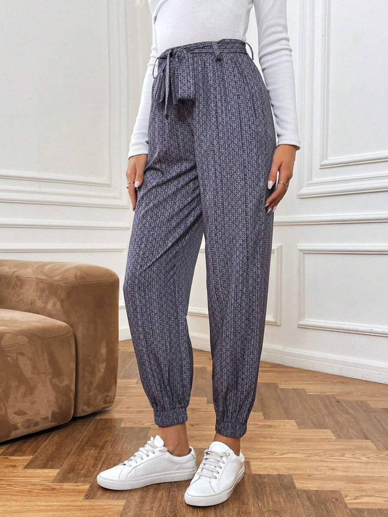 Pantalones De Chandal Para Mujer Con Bolsillos Inclinados Y Estampado Completo