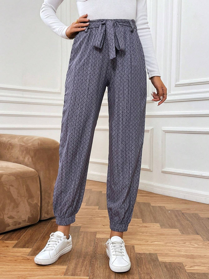 Pantalones De Chandal Para Mujer Con Bolsillos Inclinados Y Estampado Completo