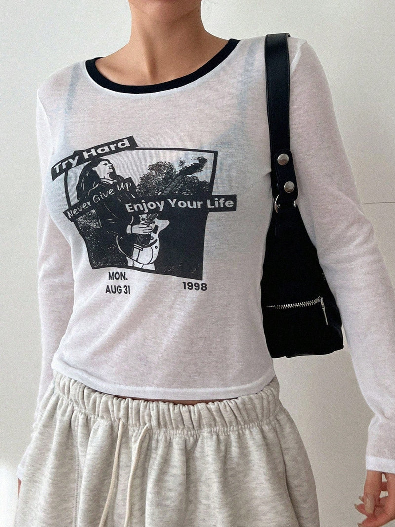 DAZY Camiseta De Mujer Con Impresion De Letras Y Personajes