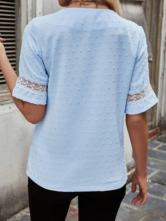 Camisa Para Mujer Con Panel De Encaje Y Cuello Irregular