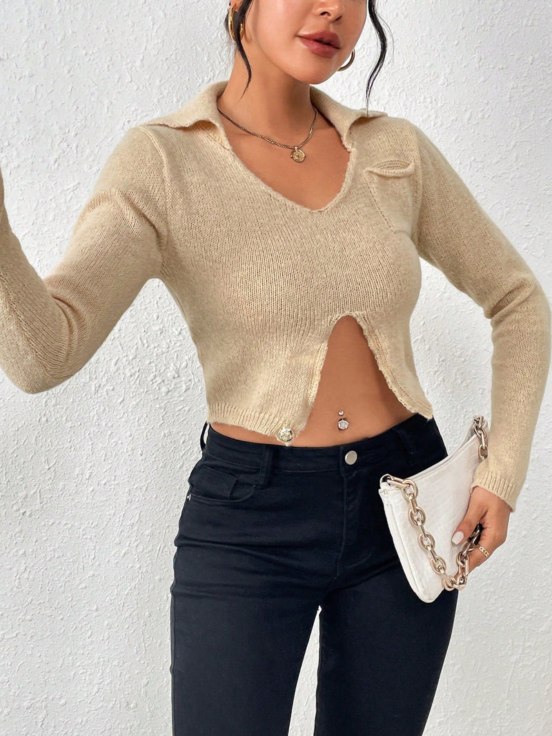 Essnce Sweater Con Cuello En V Y Bajo Dividido