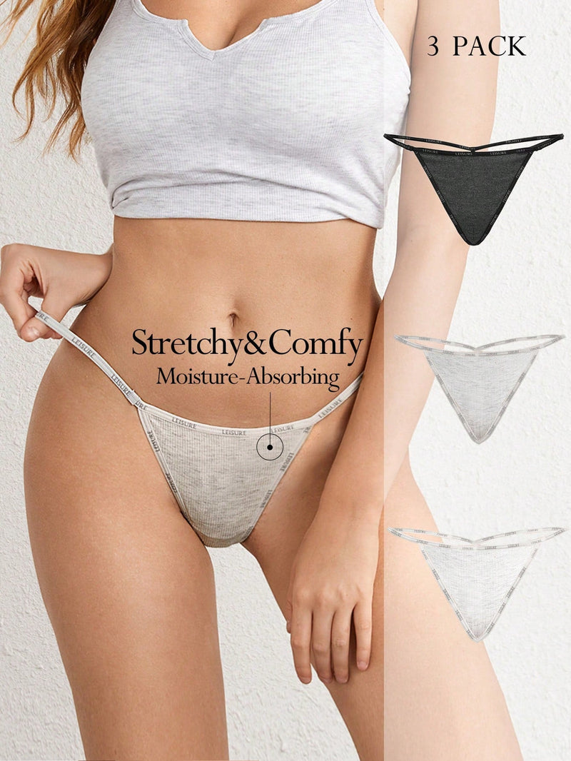 Leisure Ropa Interior Tipo Tanga Con Tiras Estampadas Y Letras Para Mujer