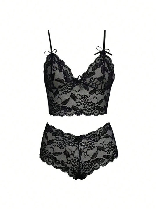 Conjunto De Lenceria Sexy Con Camisola De Encaje Para Mujer