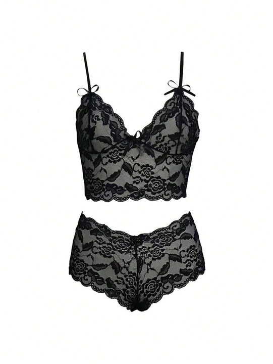 Conjunto De Lenceria Sexy Con Camisola De Encaje Para Mujer