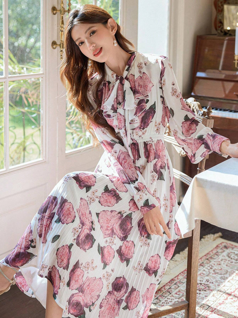 DAZY Vestido Plisado Con Estampado Floral Para Mujer