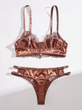 Conjunto De Ropa Interior De Patchwork Bordado Para Mujer