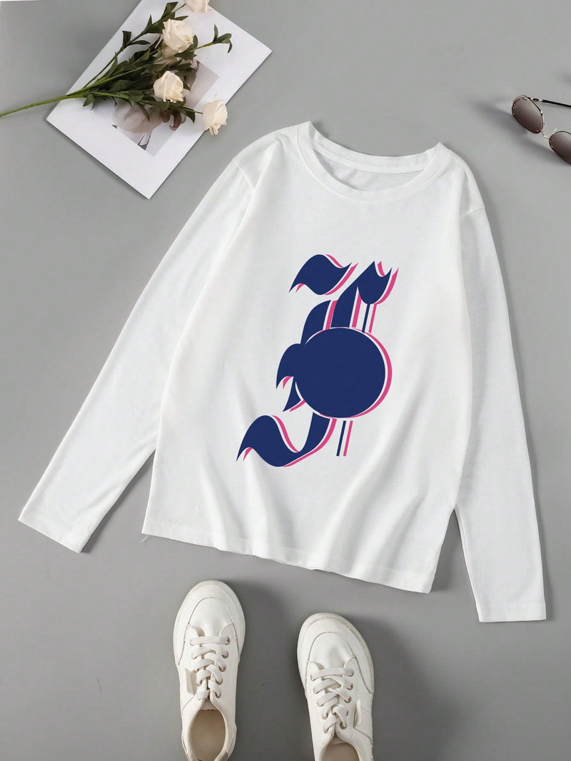 Camiseta De Manga Larga Estampada Para Mujer